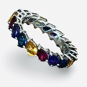 Sterling Silver Multi-Colored Pear-Shaped Stone Eternity Band Size 8